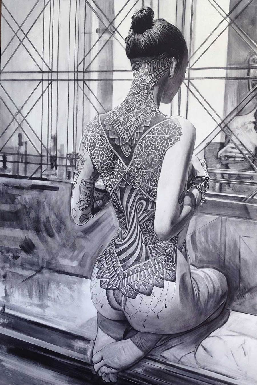 Тату на спине порно черное белое