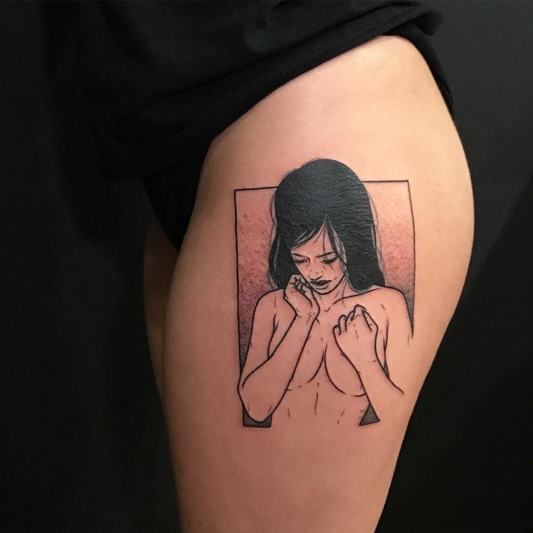 Тату скелет и девушка