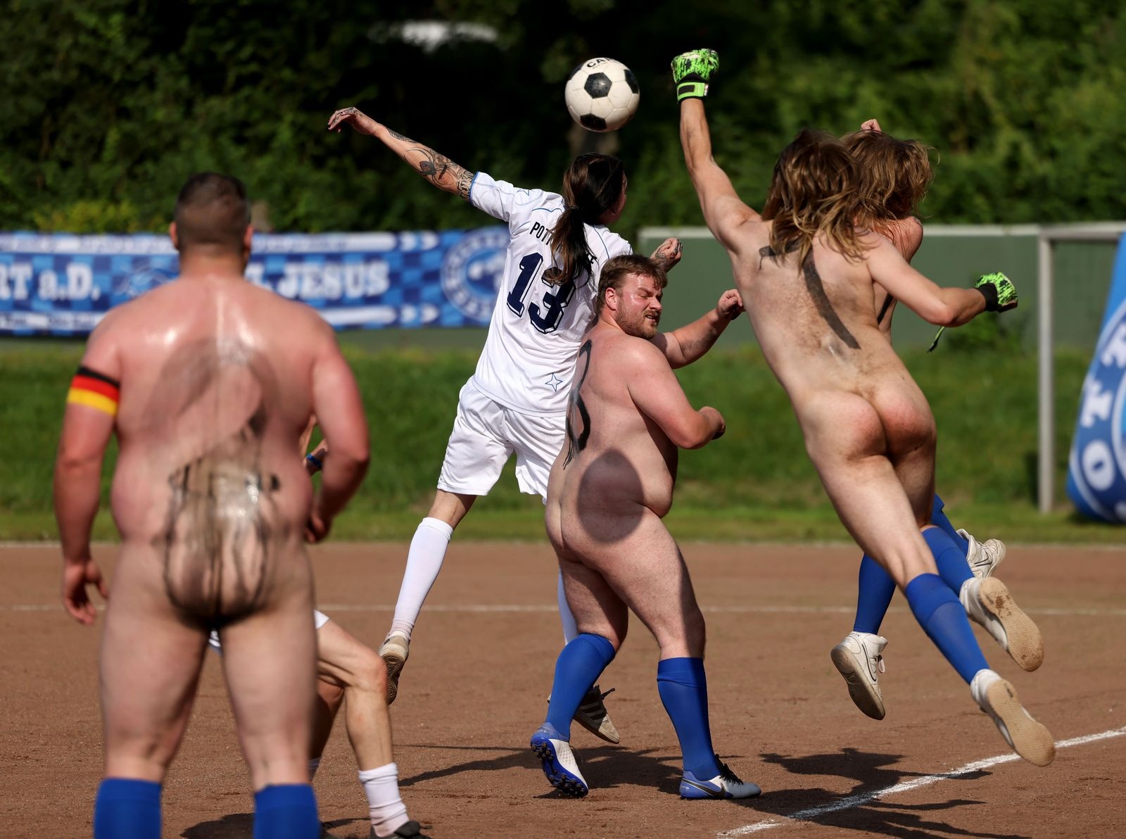 Naked women playing soccer