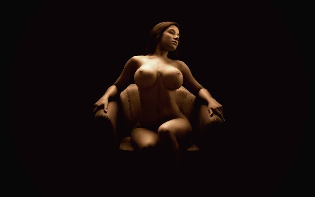 Голая на черном фоне