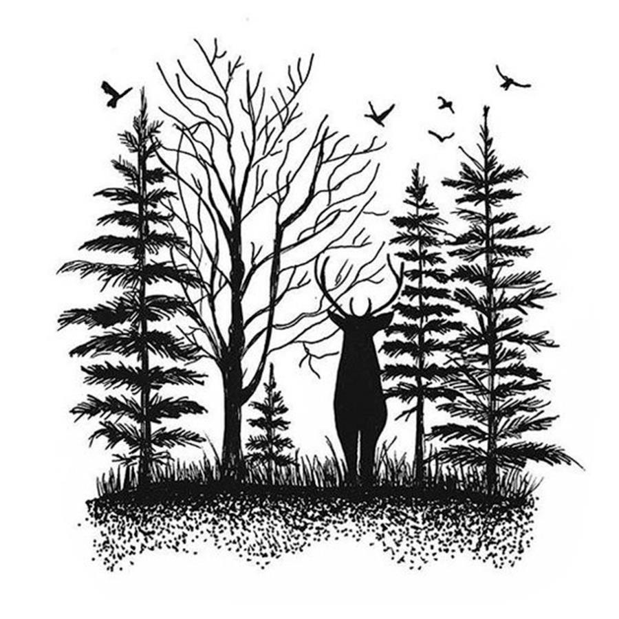 Тату деревья лес блэкворк скетч