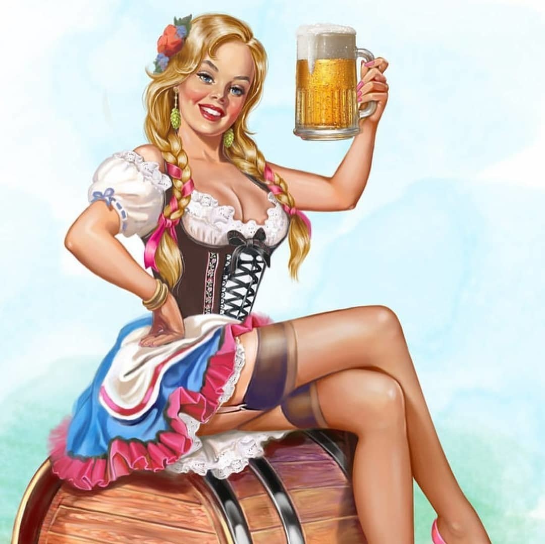 Девушка с пивом арт