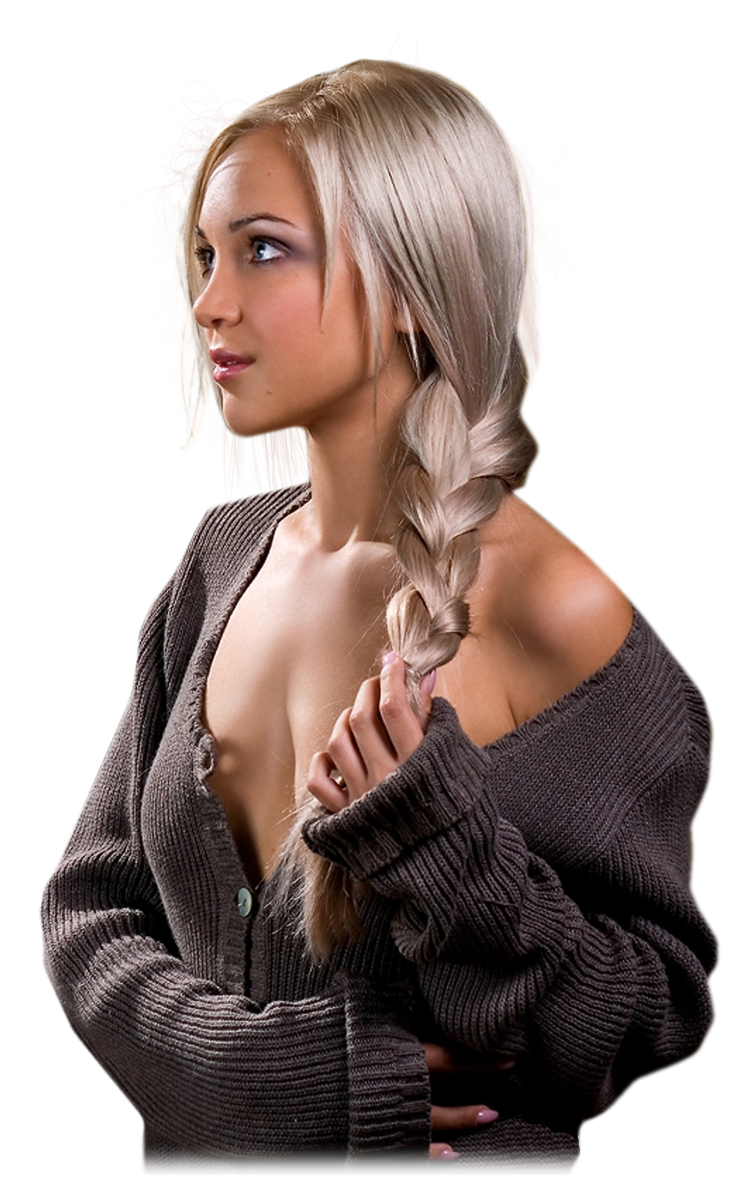 Блондинка с косами в профиль