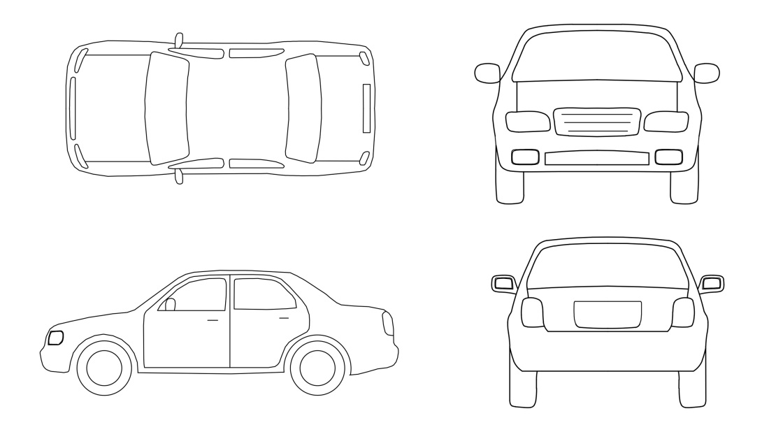 Машина сверху сбоку и спереди сверху