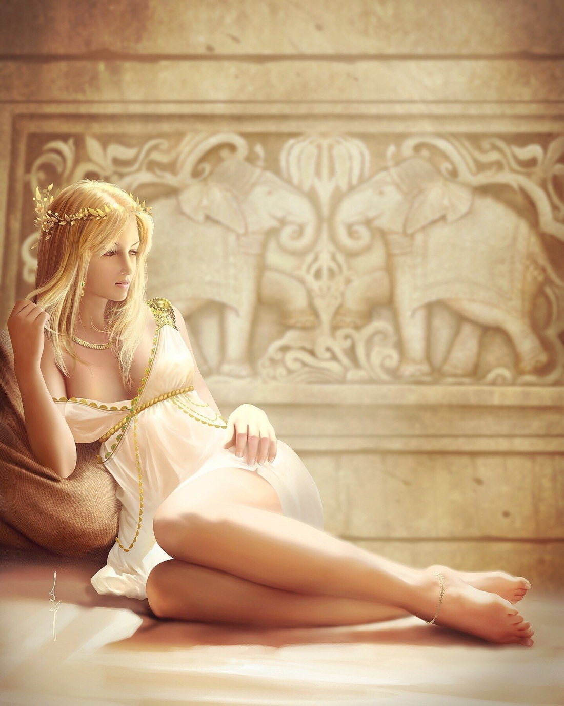 Голая блондинка на острове