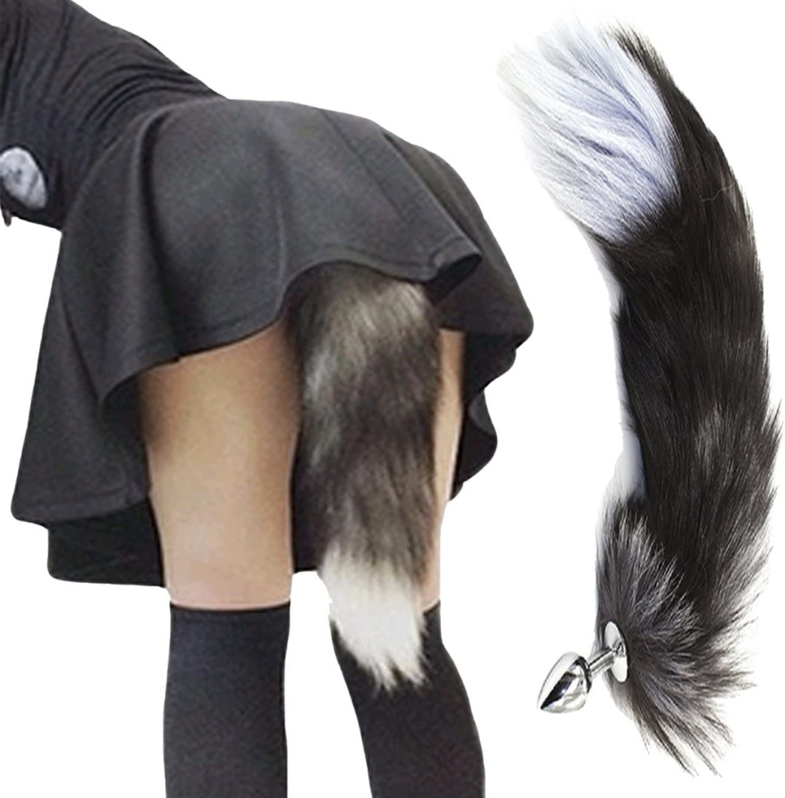 Анальный хвостик из-под юбки