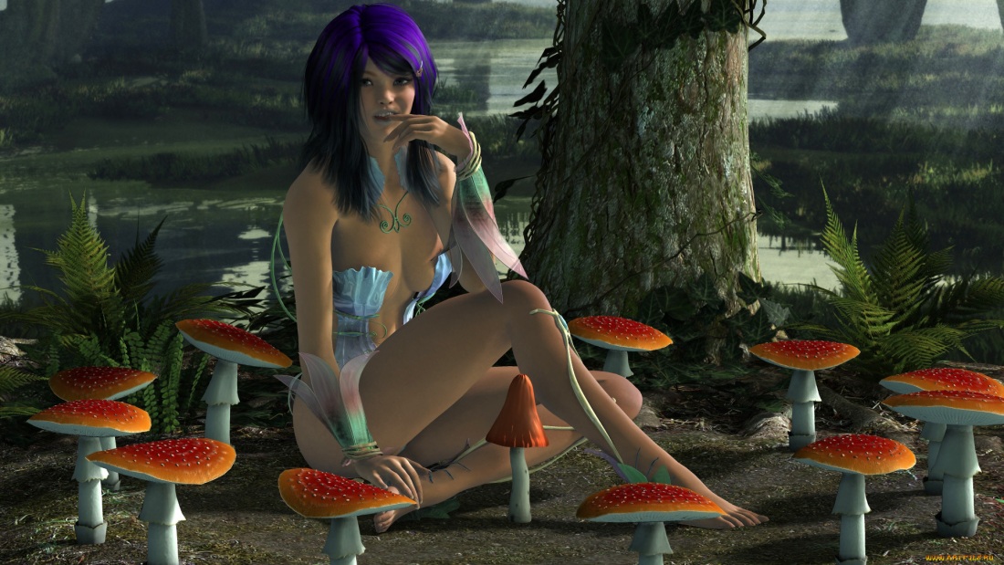 Девушка в лесу с грибами секси