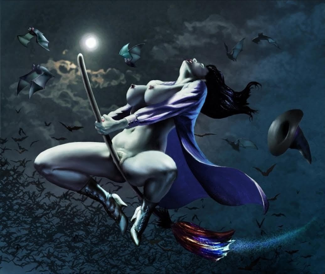 Голая ведьма на метле