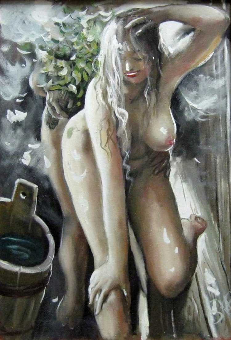 Голые женщины в деревенской бане