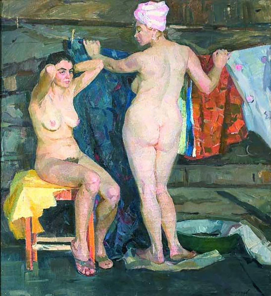 Голые девки в бане ретро