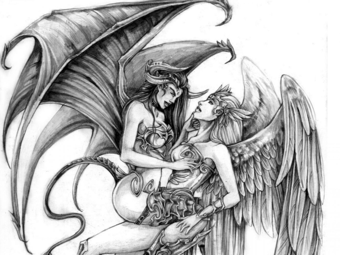 Рисунки ангела и демона карандашом