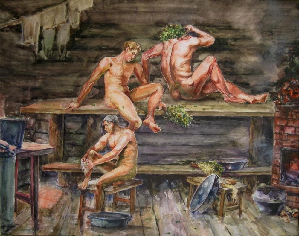 Голые девки с парнями в бане