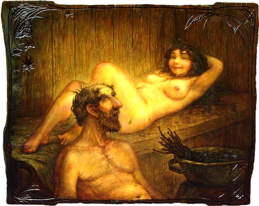 Голые женщины в деревенской бане