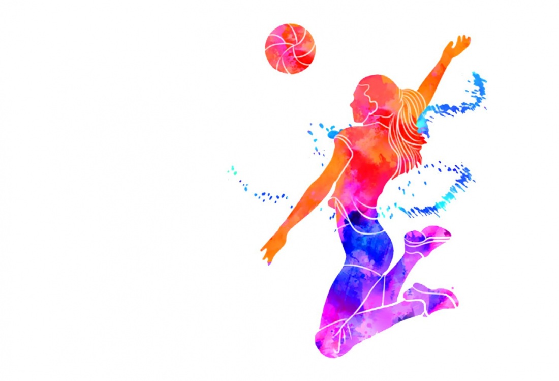 Цветные силуэты спортсменов волейбол