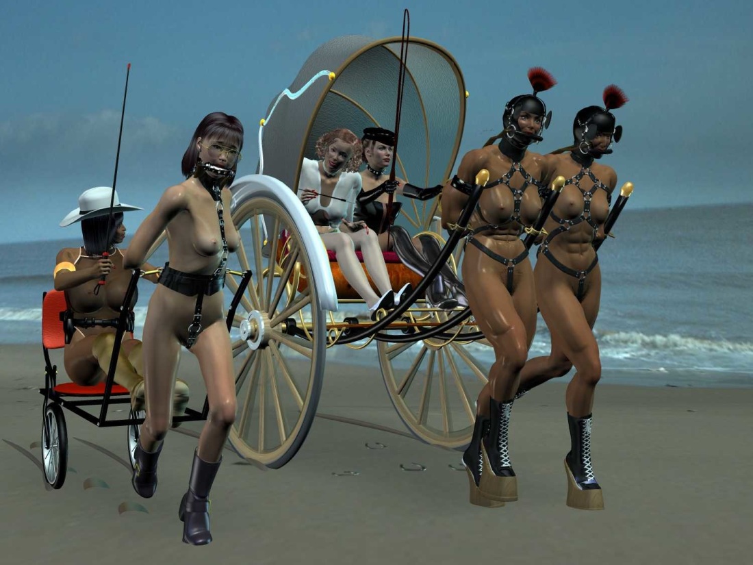 Женщина запряженная в повозку